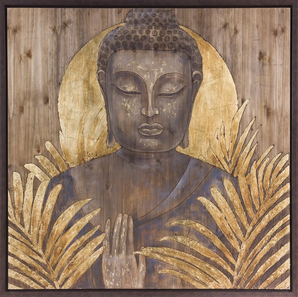 Holz-Wandbild "Buddha" mit Rahmen