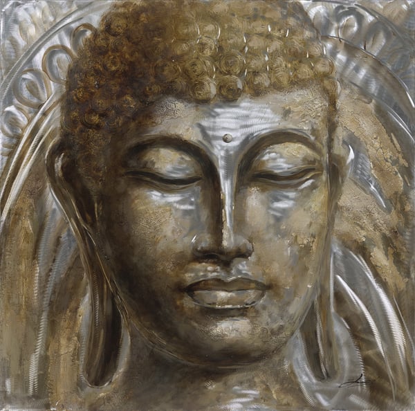 Metall-Relief-Wandbild Buddhakopf